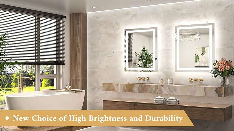 TETOTE LED Bathroom Mirror 24 x 30 Inch Lighted Bathroom Vanity Mirror with Lights, Brighter Frontlit and Backlit Light up Anti Fog Mirror, 3-Color Dimmable, Shatterproof Tempered Glass, Waterproof - Image 8