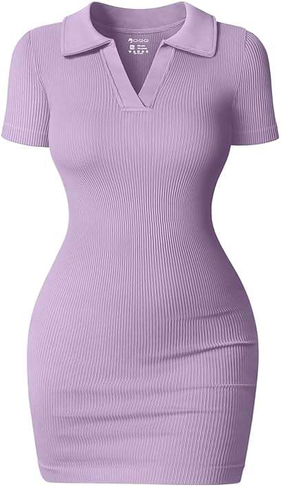 OQQ Women's Mini Dresses Sexy Ribbed Short Sleeve Tummy Control Bodycon Mini Dress - Image 1