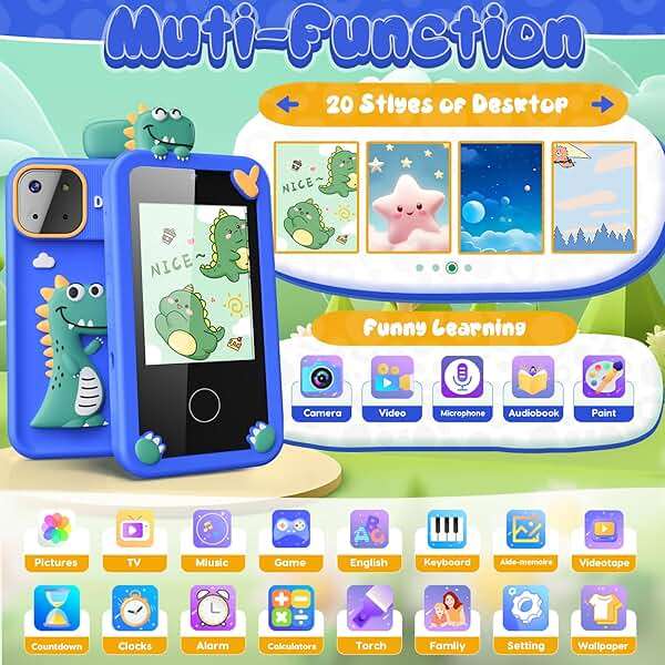 Luyiilo Kids Smart Phone Toys for Boys,Dinosaurs Gift Toys for Boys Ages 3-9 Christmas Birthday Gifts Mini Smart Phone Toys With 2.8" Touchscreen 16 Learning Games Dual Camera Music Player, 8G SD Card - Image 2