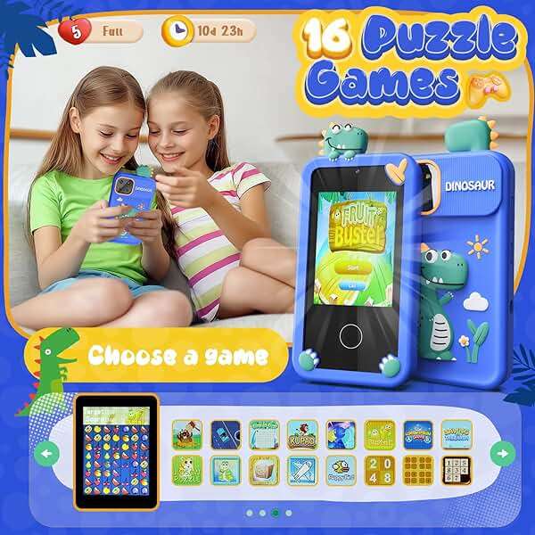 Luyiilo Kids Smart Phone Toys for Boys,Dinosaurs Gift Toys for Boys Ages 3-9 Christmas Birthday Gifts Mini Smart Phone Toys With 2.8" Touchscreen 16 Learning Games Dual Camera Music Player, 8G SD Card - Image 4