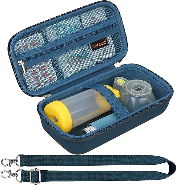 Canboc Carrying Case for Asthma Inhaler, Handheld Spacer for Adults and Kids, Mask, Inhaler Spacer Bag with Removable Shoulder Strap, Mesh Pocket fit Medicine or Essentials, Blue (Case Only) - Image 1