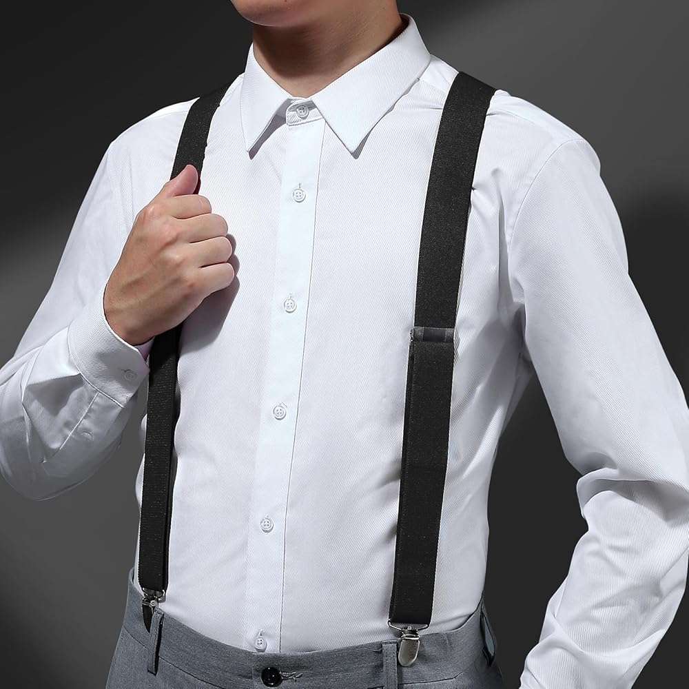 KOOELLE Suspenders for Men Heavy Duty Tuxedo Dress Pants 1.4 inch Solid Adjustable Elastic Y Back Mens Suspenders for Jeans - Image 2
