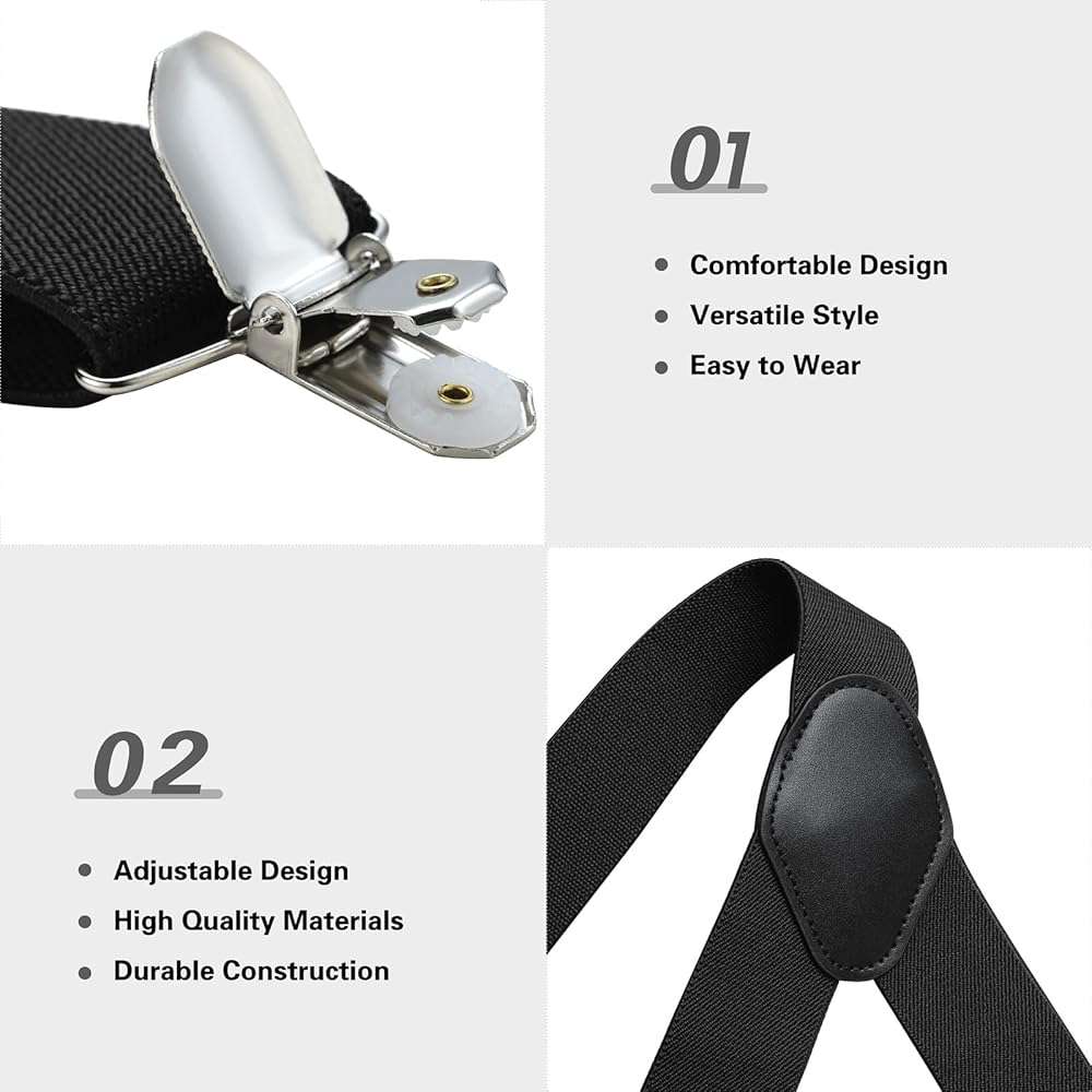 KOOELLE Suspenders for Men Heavy Duty Tuxedo Dress Pants 1.4 inch Solid Adjustable Elastic Y Back Mens Suspenders for Jeans - Image 4