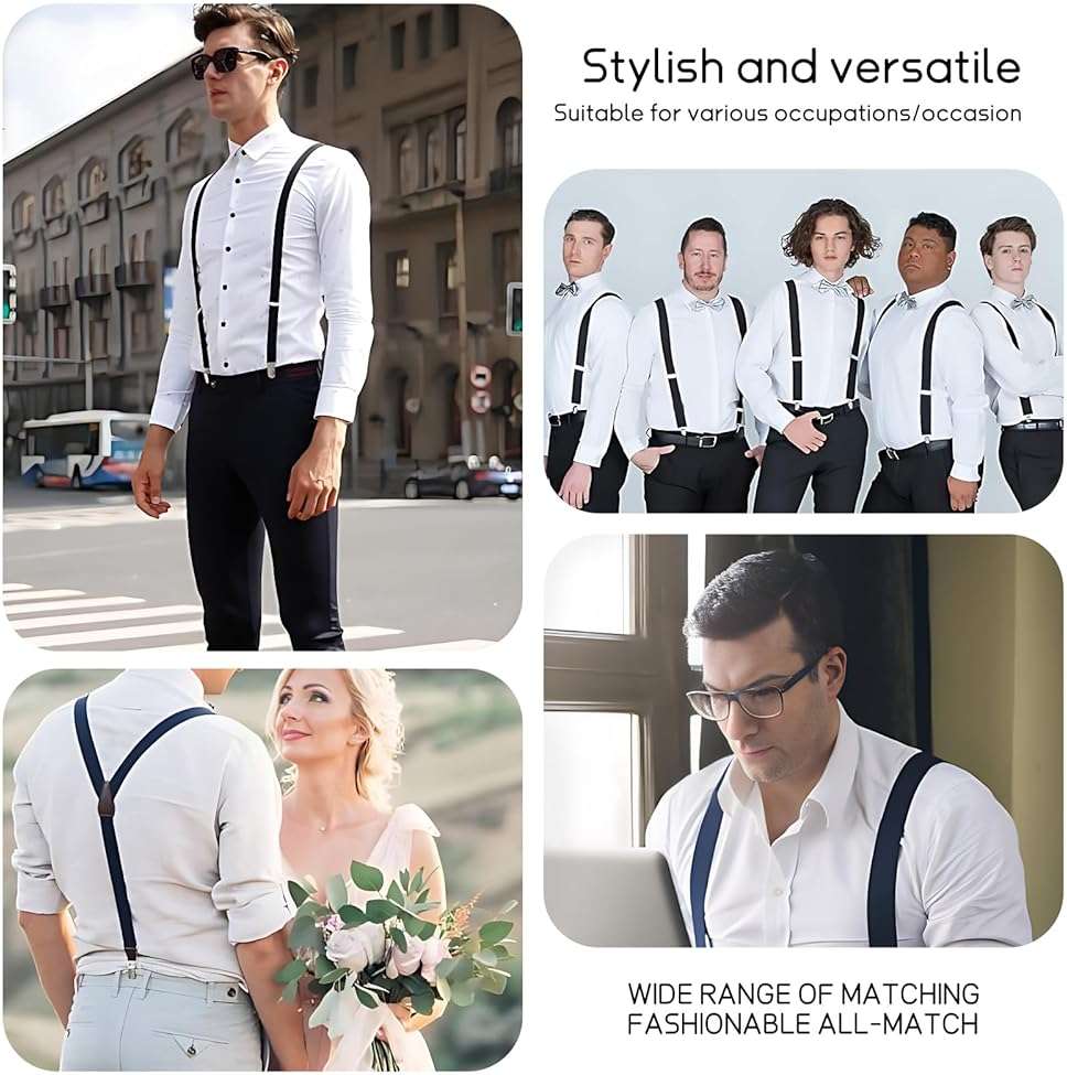KOOELLE Suspenders for Men Heavy Duty Tuxedo Dress Pants 1.4 inch Solid Adjustable Elastic Y Back Mens Suspenders for Jeans - Image 6