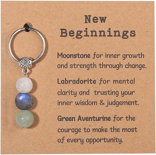 GINAZL Natural Crystals Keychain Gift for New Beginnings, New Beginnings Gifts for Coworker Anxiety Relief Keychain for Women - Image 1