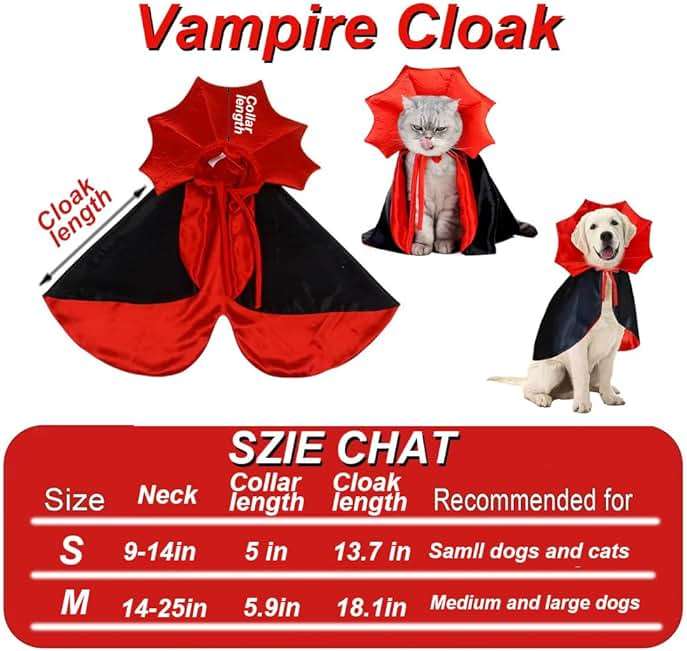 Dog Cat Vampire Cloak Costume for Small Medium Large Dogs Cats, Halloween Dog Costumes Cat Vampire Cloak - Image 2