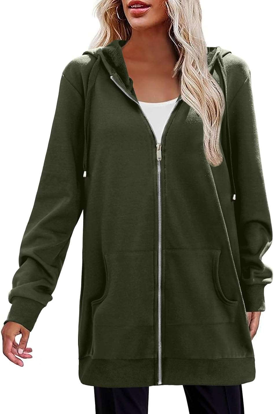 Zeagoo Women's Zip Up Hoodies Long Tunic Sweatshirts Oversized Fleece Casual Long Sleeve 2026 Fall Hoodie Jacket Coat - Image 2