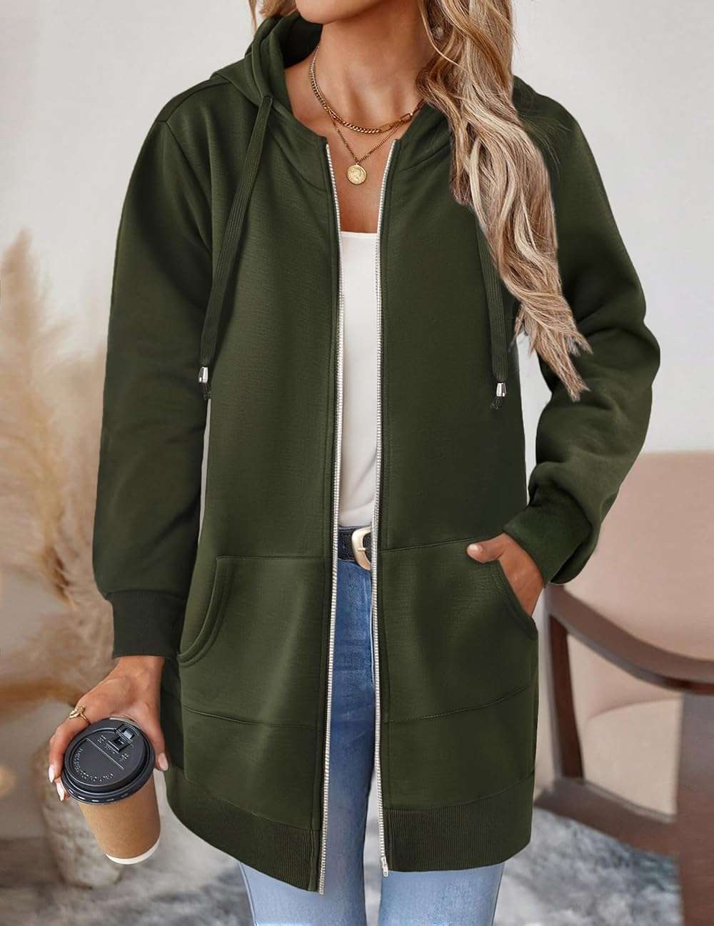 Zeagoo Women's Zip Up Hoodies Long Tunic Sweatshirts Oversized Fleece Casual Long Sleeve 2026 Fall Hoodie Jacket Coat - Image 4