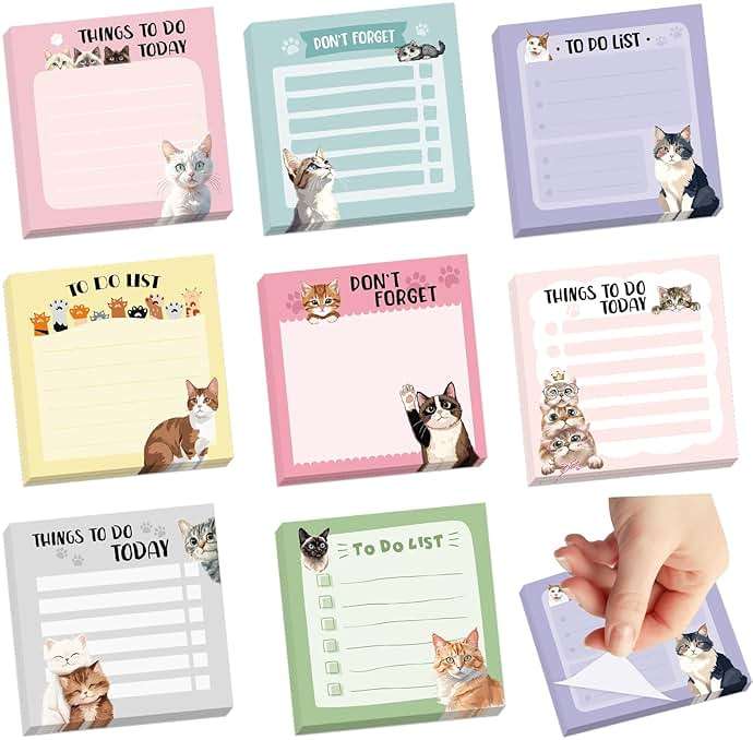 600Pcs Cat Sticky Notes, Funny Cat to Do List Notepad Cat Theme Self Stick Note Pads Cute Cat Memo Pads Kawaii Cartoon Animal Sticky Notes for Cat Lover Office Home School Supplies - Image 1