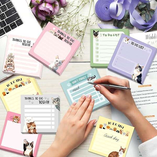 600Pcs Cat Sticky Notes, Funny Cat to Do List Notepad Cat Theme Self Stick Note Pads Cute Cat Memo Pads Kawaii Cartoon Animal Sticky Notes for Cat Lover Office Home School Supplies - Image 2