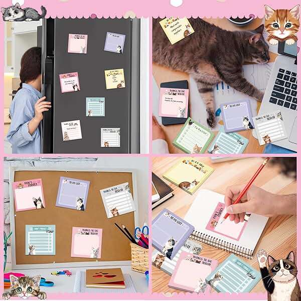 600Pcs Cat Sticky Notes, Funny Cat to Do List Notepad Cat Theme Self Stick Note Pads Cute Cat Memo Pads Kawaii Cartoon Animal Sticky Notes for Cat Lover Office Home School Supplies - Image 5