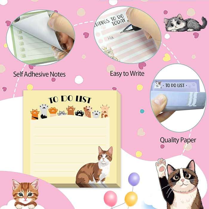 600Pcs Cat Sticky Notes, Funny Cat to Do List Notepad Cat Theme Self Stick Note Pads Cute Cat Memo Pads Kawaii Cartoon Animal Sticky Notes for Cat Lover Office Home School Supplies - Image 6