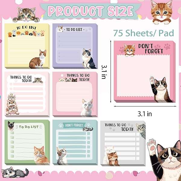 600Pcs Cat Sticky Notes, Funny Cat to Do List Notepad Cat Theme Self Stick Note Pads Cute Cat Memo Pads Kawaii Cartoon Animal Sticky Notes for Cat Lover Office Home School Supplies - Image 7