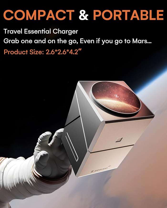 ZEEHOO 3 in 1 Charging Station for Apple, Mag-Safe for iPhone Charger, Qi2 Certified Rotating Wireless Charger Stand for iPhone 17,16,15,14,13,12 Series, Apple Watch, AirPods (USB-C Charger Included) - Image 6