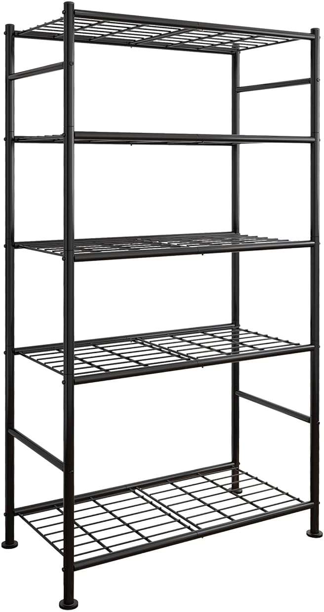 Sakugi Storage Shelves - 5 Tier Shelf Organizer, Heavy Duty Garage Shelving Unit with Leveling Feet, Stable Metal Shelves Organizer for Pantry, Kitchen and Closet, 33.0" W x 12.6" D x 72.0" H, Black - Image 1