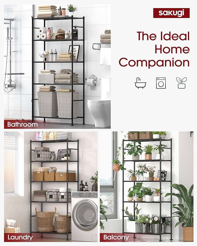 Sakugi Storage Shelves - 5 Tier Shelf Organizer, Heavy Duty Garage Shelving Unit with Leveling Feet, Stable Metal Shelves Organizer for Pantry, Kitchen and Closet, 33.0" W x 12.6" D x 72.0" H, Black - Image 4