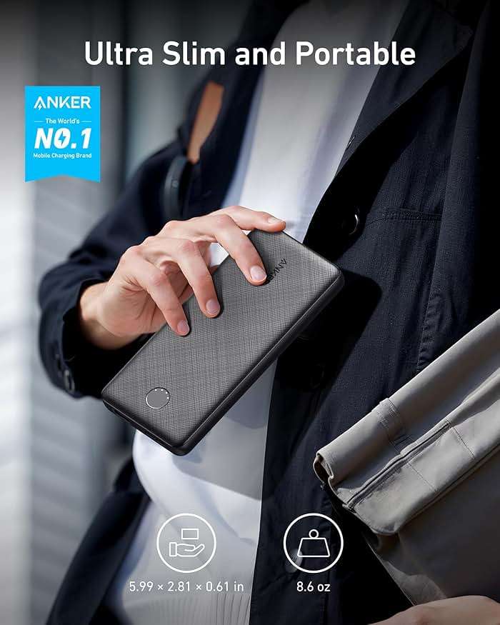 Anker Power Bank(PowerCore 10K), Compact Travel-Ready 10,000mAh Battery Pack with PowerIQ Charging Technology, 5V/3A High-Speed Charging for iPhone, iPad,and More (1, Black) - Image 2