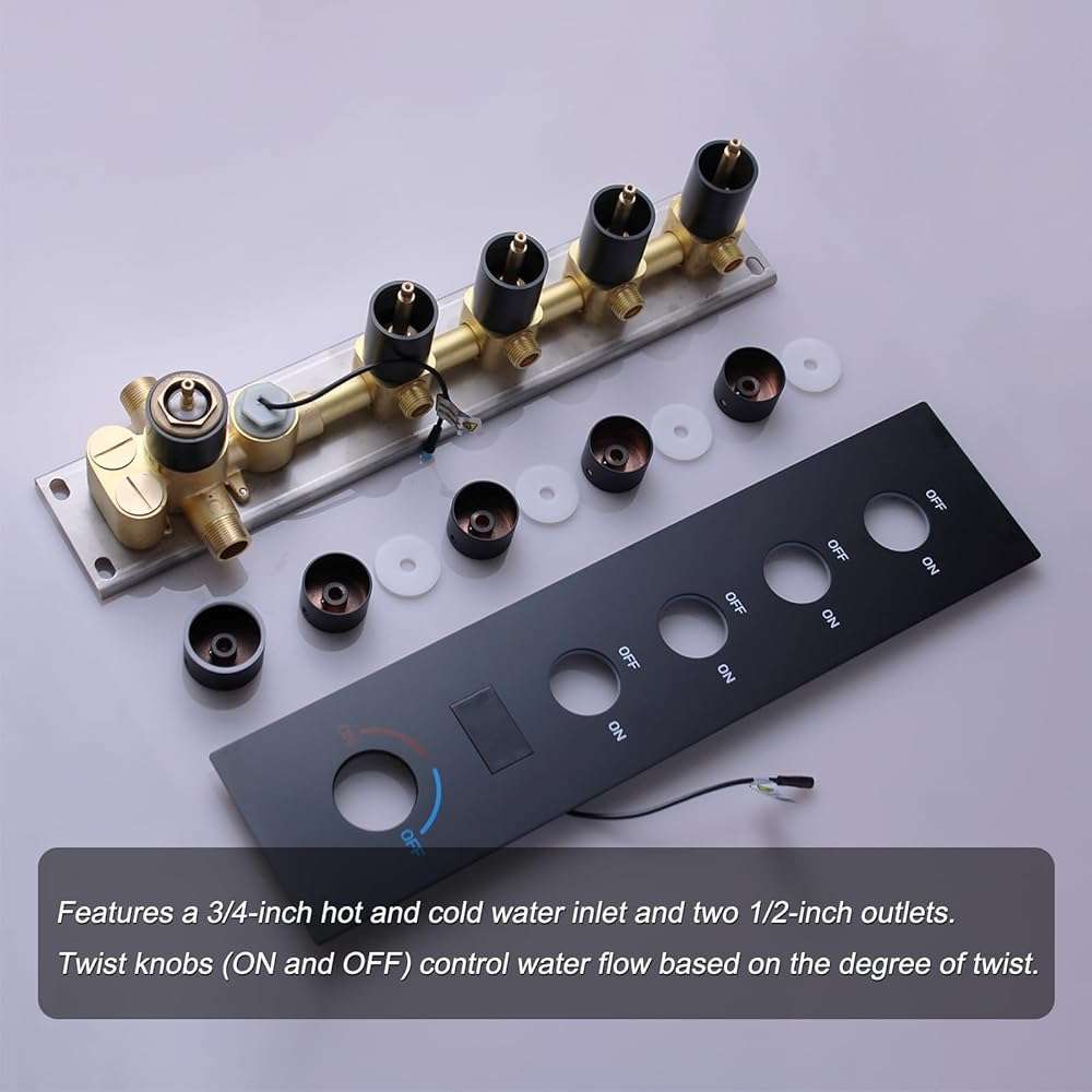 KATAIS Matte Black Shower System Tempreature Display Shower Faucet Set with 12 inch Ceiling Mount and 8 inch Wall Mount Shower Head, with 6 PCS Body Jet, Handheld Spray - Image 7