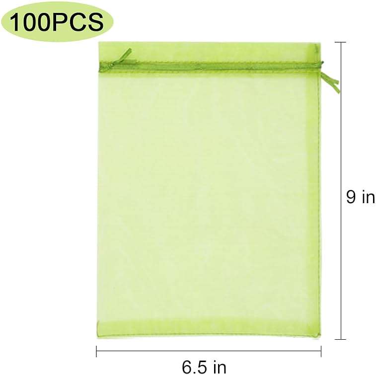 Uigidori 100 Pcs Fruit Protection Bags, 6.5 x 9 Inch Green Netting Cover Bags with Drawstring, Pest Barrier for Trees, Garden Fruit Cover Mesh Bag for Plant Vegetables and Flowers - Image 3