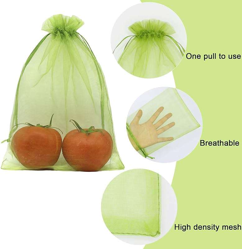 Uigidori 100 Pcs Fruit Protection Bags, 6.5 x 9 Inch Green Netting Cover Bags with Drawstring, Pest Barrier for Trees, Garden Fruit Cover Mesh Bag for Plant Vegetables and Flowers - Image 4