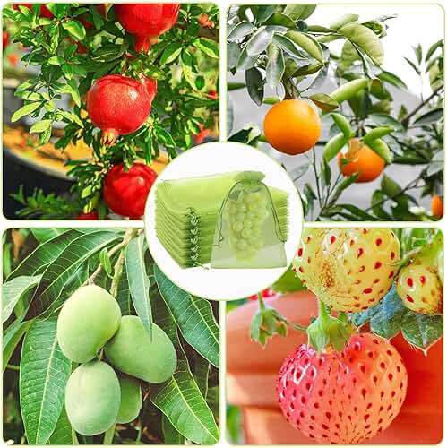 Uigidori 100 Pcs Fruit Protection Bags, 6.5 x 9 Inch Green Netting Cover Bags with Drawstring, Pest Barrier for Trees, Garden Fruit Cover Mesh Bag for Plant Vegetables and Flowers - Image 7