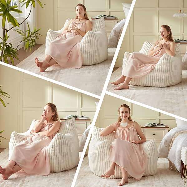 Achicsofar Giant Bean Bag Chairs for Adults Teens, Large Bean Bag Sofa Chairs with Filling Comfy Fuzzy BeanBag Chair with Armrests for Bedroom Living Room Reading - Image 4