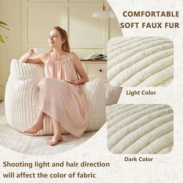 Achicsofar Giant Bean Bag Chairs for Adults Teens, Large Bean Bag Sofa Chairs with Filling Comfy Fuzzy BeanBag Chair with Armrests for Bedroom Living Room Reading - Image 5