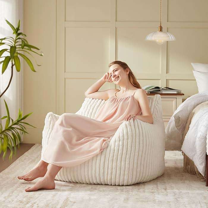 Achicsofar Giant Bean Bag Chairs for Adults Teens, Large Bean Bag Sofa Chairs with Filling Comfy Fuzzy BeanBag Chair with Armrests for Bedroom Living Room Reading - Image 7