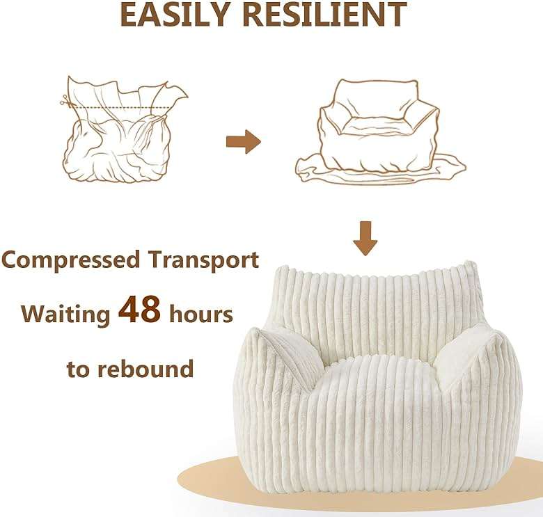 Achicsofar Giant Bean Bag Chairs for Adults Teens, Large Bean Bag Sofa Chairs with Filling Comfy Fuzzy BeanBag Chair with Armrests for Bedroom Living Room Reading - Image 8