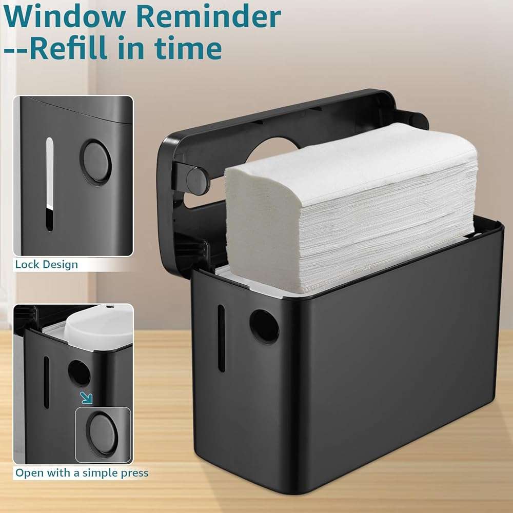 Multifold Paper Towel Dispenser Countertop, Heavy Duty Wide-Design, 300-Sheet Large Capacity Black Paper Towel Holder, Compatible with Tork, AmazonCommercial, Kleenex, Scott, Pacific Multifold Towels | Heavy Duty, Wide Design, Large Capacity, Non-Slip Base - Image 4