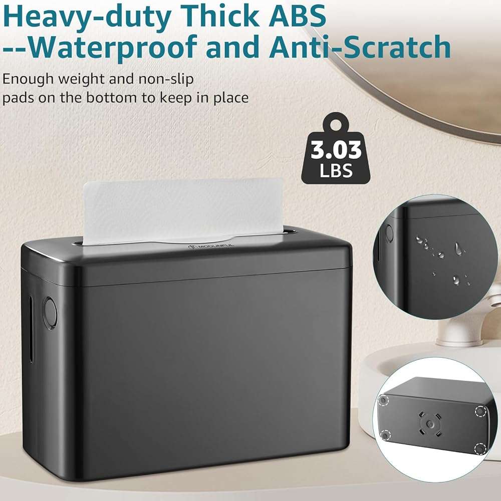 Multifold Paper Towel Dispenser Countertop, Heavy Duty Wide-Design, 300-Sheet Large Capacity Black Paper Towel Holder, Compatible with Tork, AmazonCommercial, Kleenex, Scott, Pacific Multifold Towels | Heavy Duty, Wide Design, Large Capacity, Non-Slip Base - Image 5