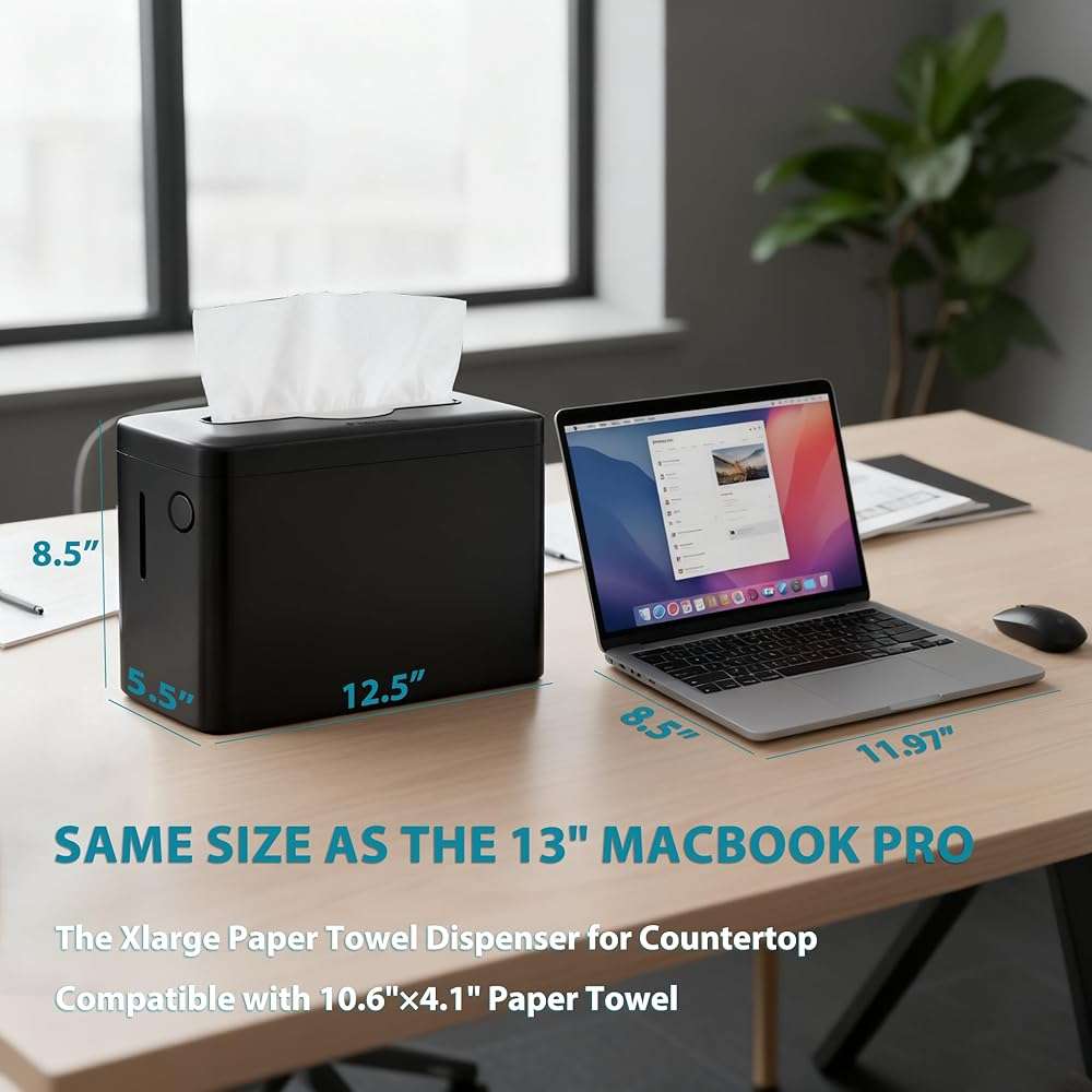 Multifold Paper Towel Dispenser Countertop, Heavy Duty Wide-Design, 300-Sheet Large Capacity Black Paper Towel Holder, Compatible with Tork, AmazonCommercial, Kleenex, Scott, Pacific Multifold Towels | Heavy Duty, Wide Design, Large Capacity, Non-Slip Base - Image 8