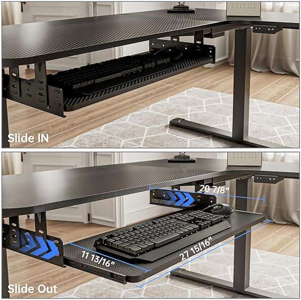 EUREKA ERGONOMIC Adjustable Keyboard Tray Under Desk, 28x11 Inch Large Slide Out Keyboard & Mouse Platform Tray, Wooden Pull Out Computer Keyboard Drawer for Typing Home Office Desk, Black - Image 4