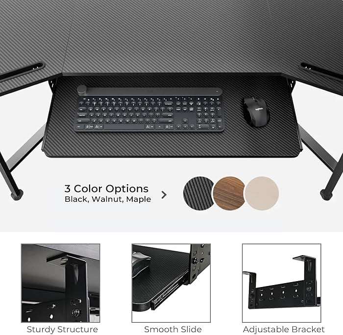 EUREKA ERGONOMIC Adjustable Keyboard Tray Under Desk, 28x11 Inch Large Slide Out Keyboard & Mouse Platform Tray, Wooden Pull Out Computer Keyboard Drawer for Typing Home Office Desk, Black - Image 8