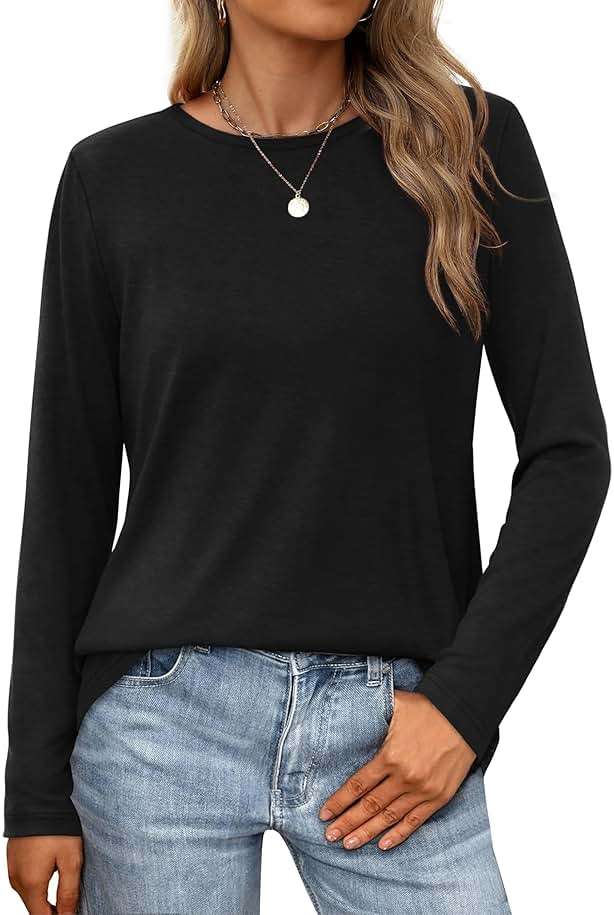 XIEERDUO Long Sleeve Shirts for Women Casual Crew Neck Basic Fall Tops Loose Fit Comfy - Image 1