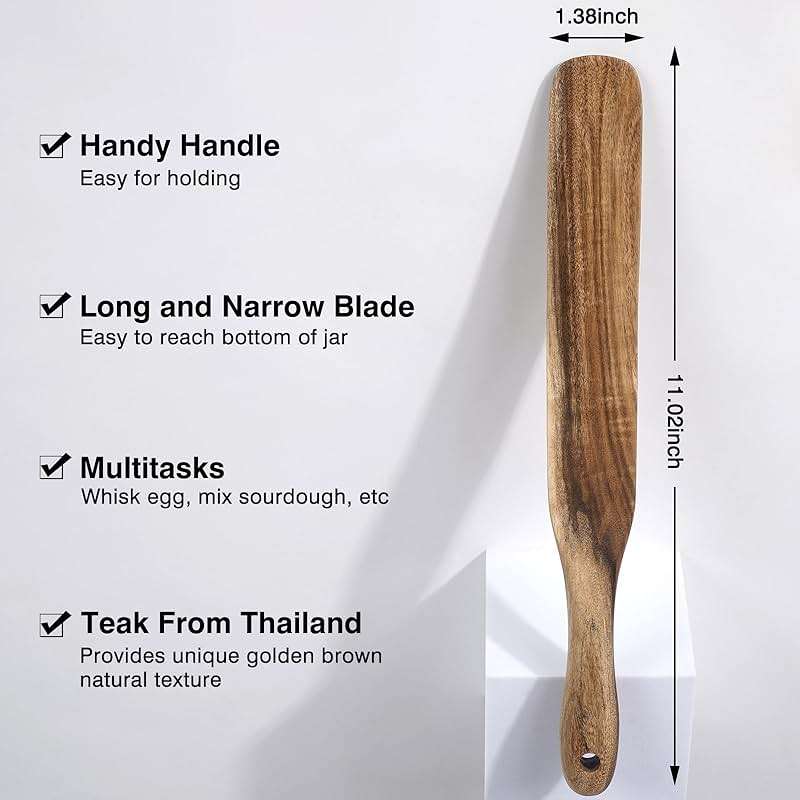 Spurtle for Sourdough Starter, Spreading, Cooking, Mixing, Reaching Bottom of Jar, Kitchen Utensils, Spurtles Kitchen Tools Wooden Kitchen Utensils for NonStick Cookware - Image 2