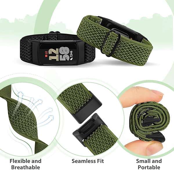 Bcuckood 5 Pack Elastic Nylon Watch Bands Compatible for Fitbit Charge 6/Fitbit Charge 5, Adjustable Breathable Replacement Stretchy Nylon Loop Wristband Sport Strap for Women Men - Image 3