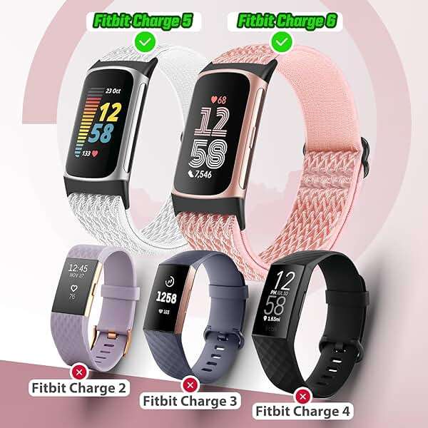 Bcuckood 5 Pack Elastic Nylon Watch Bands Compatible for Fitbit Charge 6/Fitbit Charge 5, Adjustable Breathable Replacement Stretchy Nylon Loop Wristband Sport Strap for Women Men - Image 4