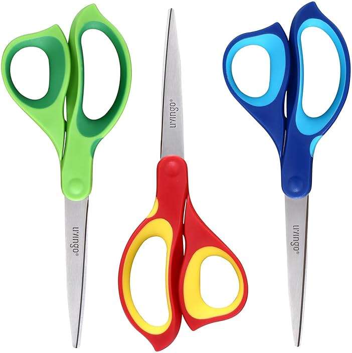 LIVINGO Left Handed Scissors All Purpose - 3 Pack 8.5 Inches Stainless Steel Sharp Adult Scissors for School Office Home Crafting Sewing Cutting Fabric Paper - Image 1