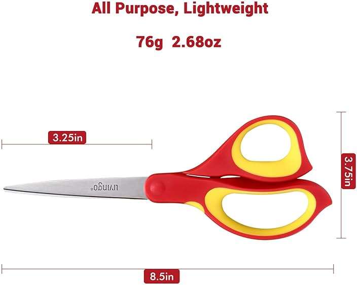 LIVINGO Left Handed Scissors All Purpose - 3 Pack 8.5 Inches Stainless Steel Sharp Adult Scissors for School Office Home Crafting Sewing Cutting Fabric Paper - Image 3