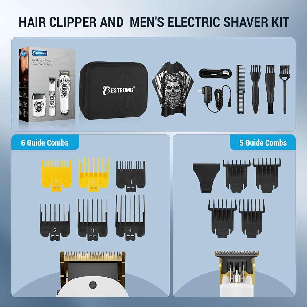 BESTBOMG® Hair Clippers for Men Professional, Hair Clipper, Beard Trimmer & Electric Shaver Kit, Zero-Gapped T-Blade Barber Grooming Kit, LED Display, Rechargeable, Gifts for Men - Image 6