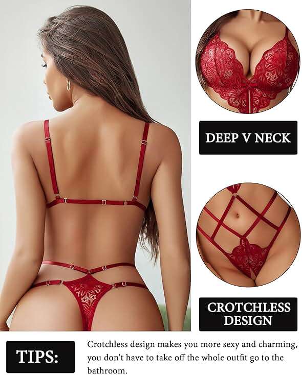 Avidlove Women Lingeries Deep V Teddy Lingerie Sexy Lace Bodysuit Cut Out One Piece Mini Babydoll - Image 2