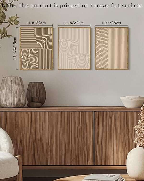 PHOPAGO Minimalist Abstract Framed Wall Art Modern Boho Neutral Line Wall Decor Geometric Artwork Kitchen Dining Room 11x14in Natural Framed - Image 2
