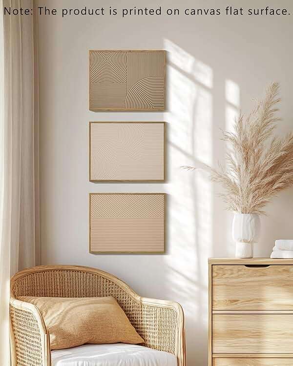 PHOPAGO Minimalist Abstract Framed Wall Art Modern Boho Neutral Line Wall Decor Geometric Artwork Kitchen Dining Room 11x14in Natural Framed - Image 5
