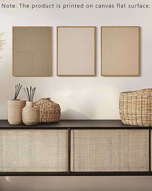 PHOPAGO Minimalist Abstract Framed Wall Art Modern Boho Neutral Line Wall Decor Geometric Artwork Kitchen Dining Room 11x14in Natural Framed - Image 7