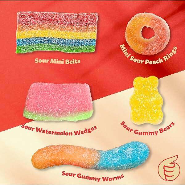 Sour Gummy Candy Mix | 2-Pound Pack | Chewy Gummies for Candy Buffets, Goodie Bags & Dessert Decorating | Belts, Peach Rings, Watermelon Wedges, Worms, Bears | Bulk Gummies - Image 6