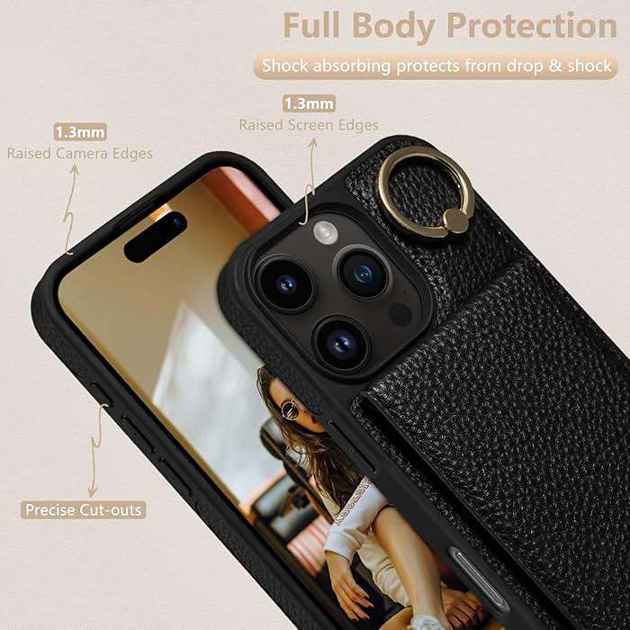 Keallce Case for iPhone 16 Pro Max 6.9'', Detachable Crossbody Case Wallet with RFID Blocking Card Holder, 360ｰRing Stand, Folio Leather iPhone Cover Lanyard Strap Lady for iPhone 16 Pro Max, Black - Image 6