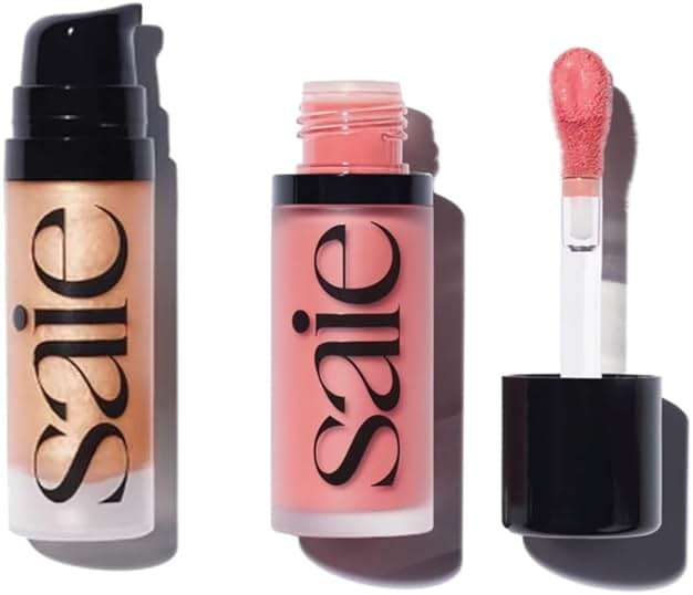 Saie Mini Glowy Super Gel Lightweight llluminator & Makeup Primer - Sunglow (0.5 oz) + Dew Blush - Lightweight Liquid Blush with a Blendable + Buildable Cream Finish - Sweetie (.40 oz) - Image 1