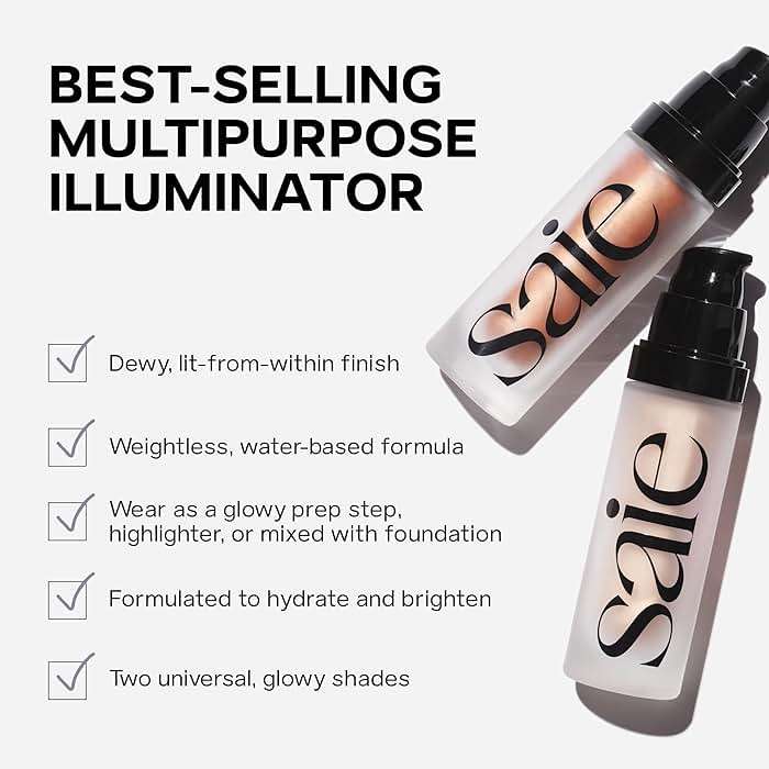 Saie Mini Glowy Super Gel Lightweight llluminator & Makeup Primer - Sunglow (0.5 oz) + Dew Blush - Lightweight Liquid Blush with a Blendable + Buildable Cream Finish - Sweetie (.40 oz) - Image 5