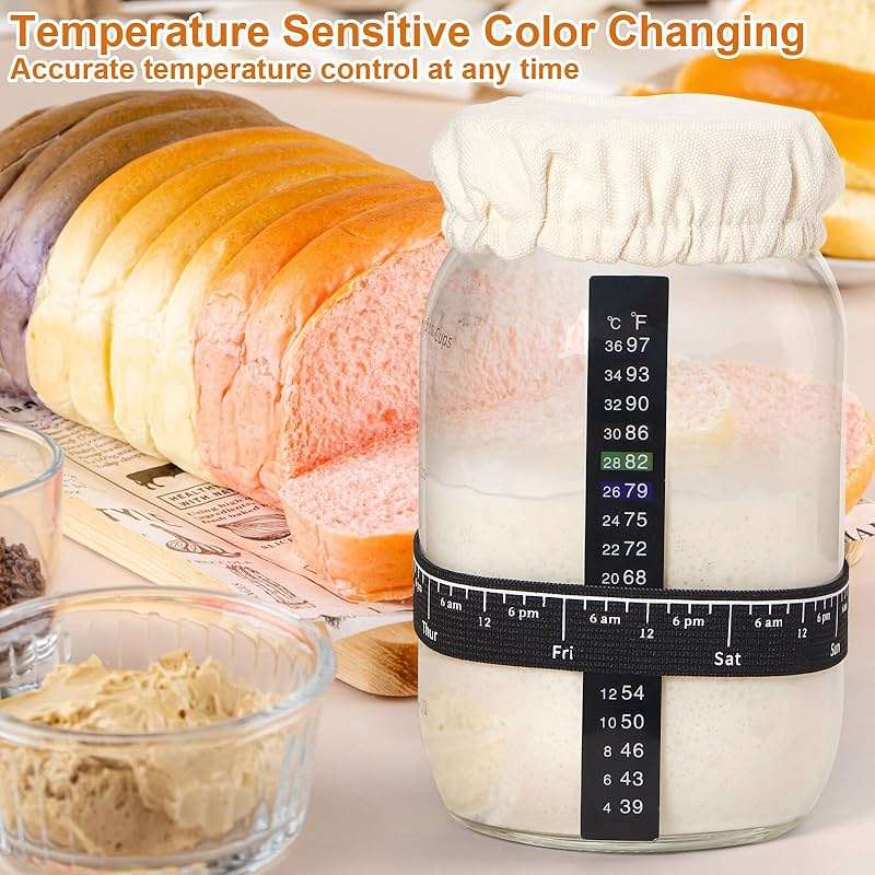 ROLIOUMEN Sourdough Starter Kit, 34OZ Sourdough Jar Container with Aluminium Lid, Feeding Band, Thermometer, Cloth Cover and Silicone Spatula, Sourdough Bread Baking Supplies(2PCS) - Image 2